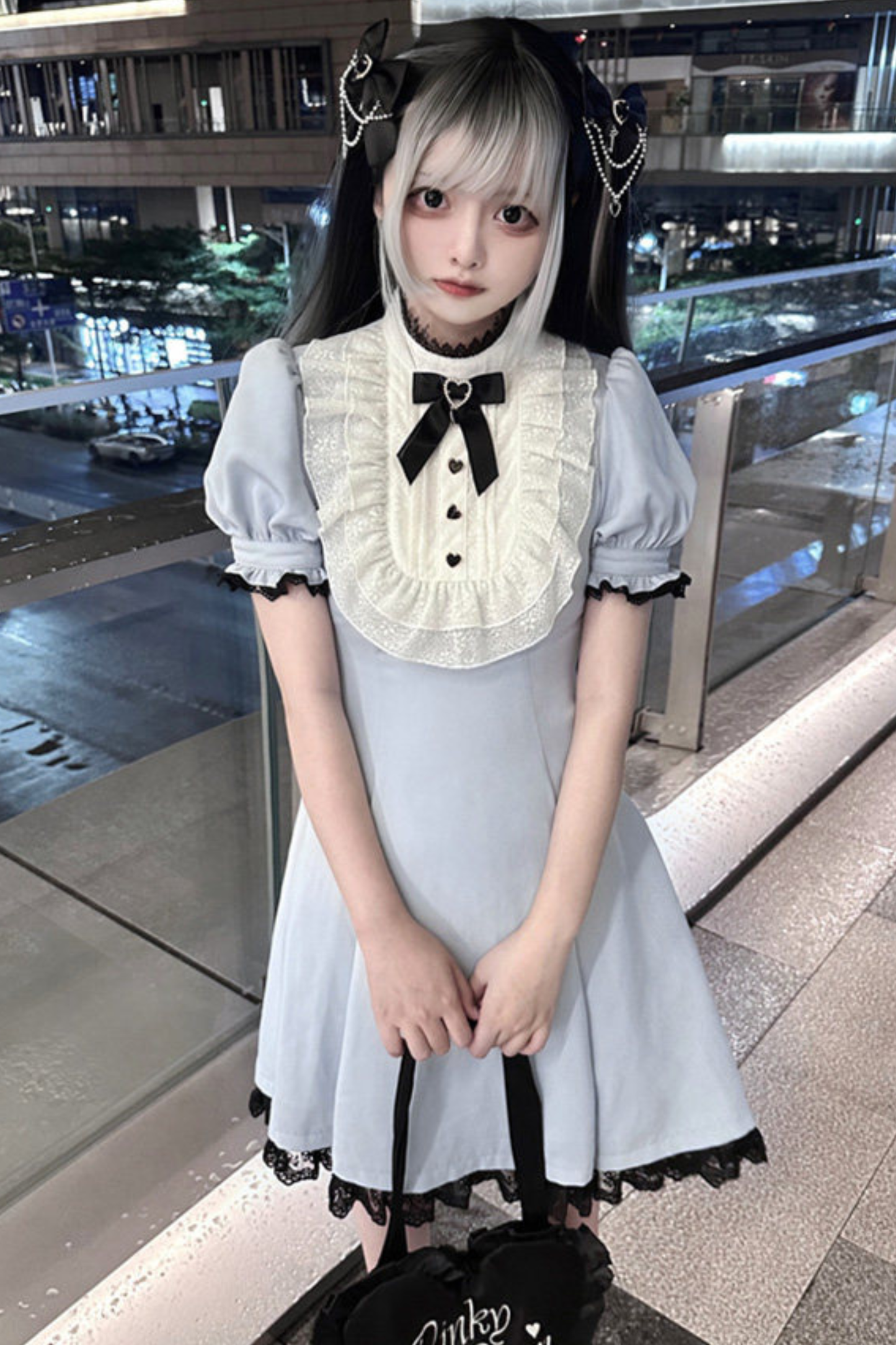 Lace Puff Sleeve Dress + Ribbon Clip