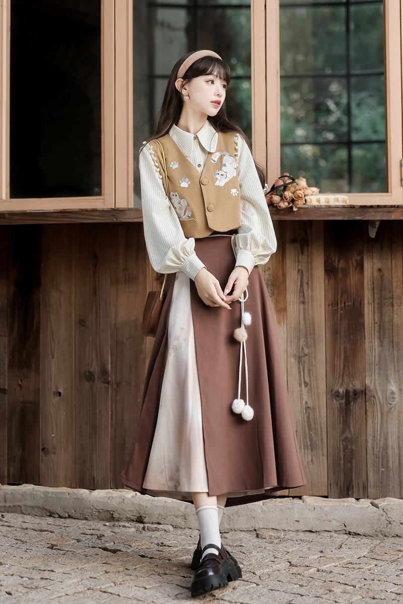 Retro Cat Vest + Top + Skirt