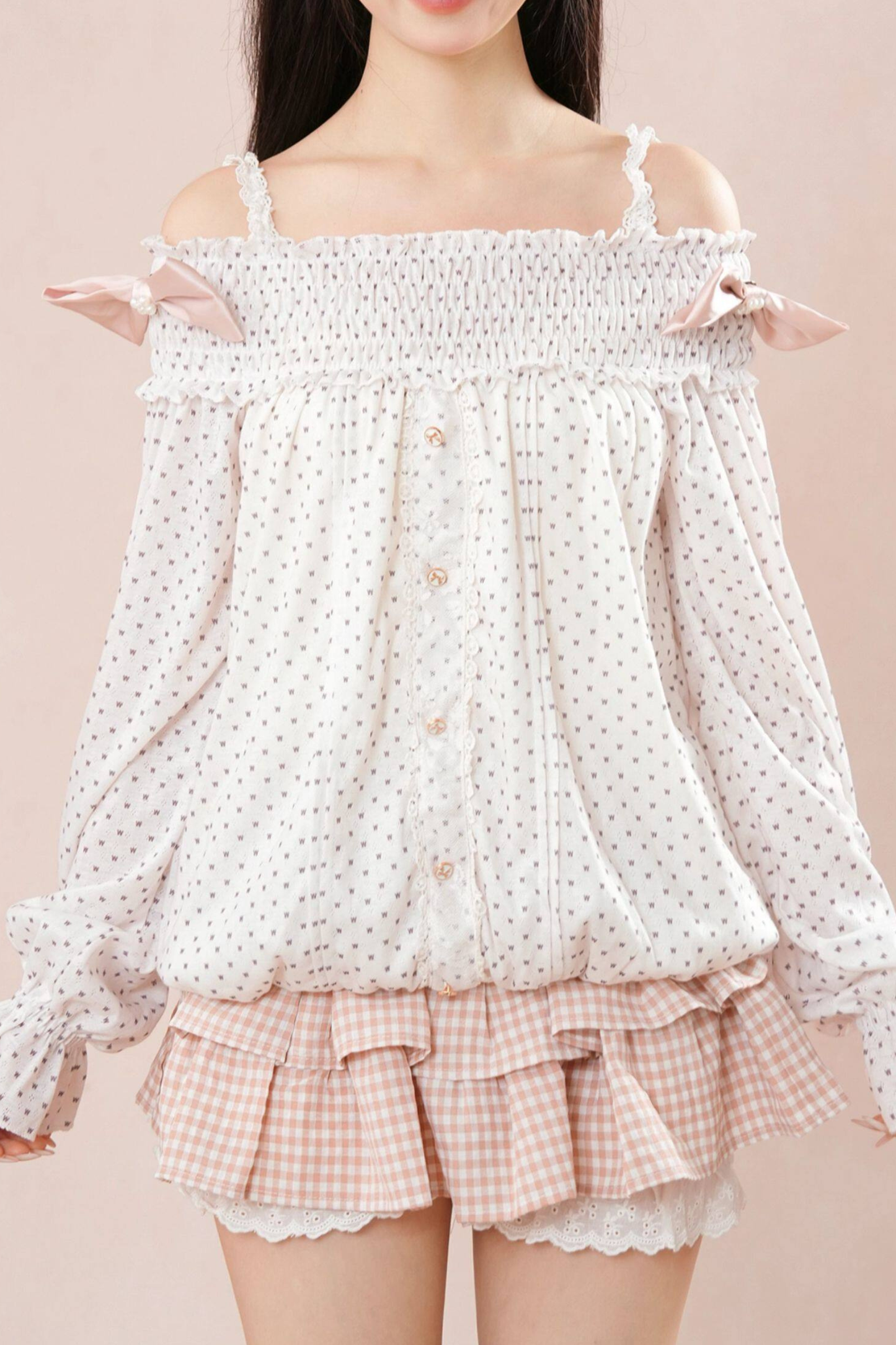 Polka Dot Balloon Sleeve Top + Tiered Skirt