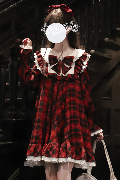 Berry Mousse Girly Plaid Dress