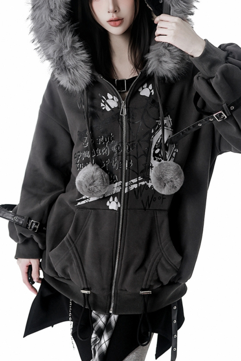 Fur Ball Fur Hooded Jacket + Top + Skirt