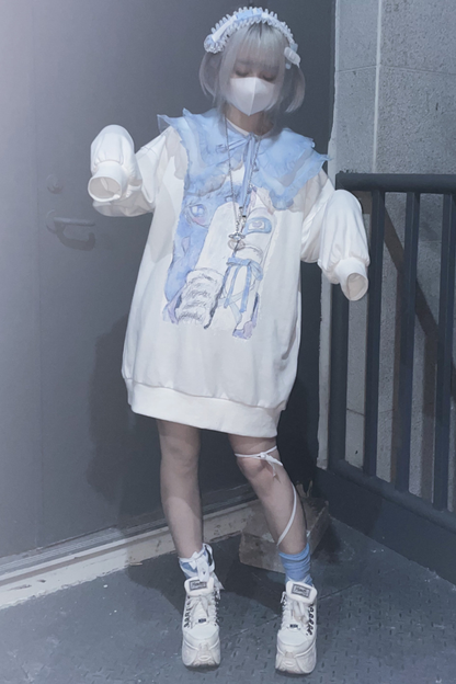 [angel Neighborhood] White Bird Aqua Loose Sweatshirt Dress