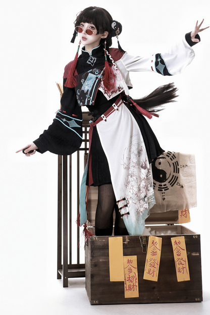 Devil's Chinese-style Jacket + Camisole + Pleated Skirt + Skirt Curtains