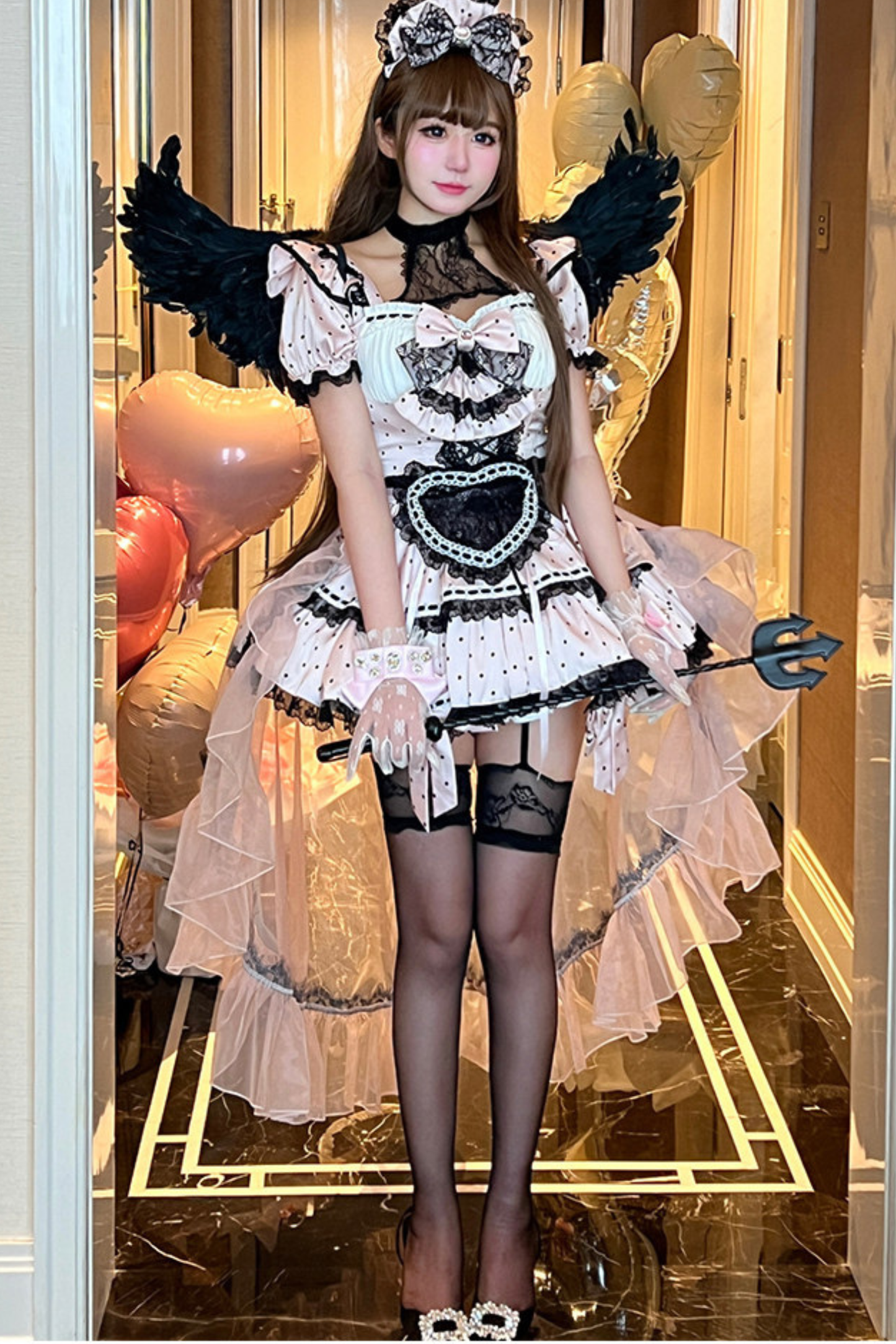 Sweet Little Dot Maid Lolita Dress + Apron + Head Accessory + Veil