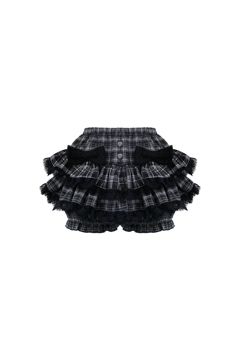 Lace-up Top + Checkered Skirt