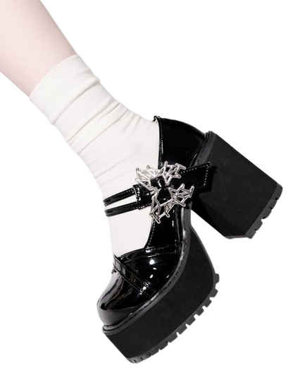 College Style Butterfly Platform Block Heel Shoes