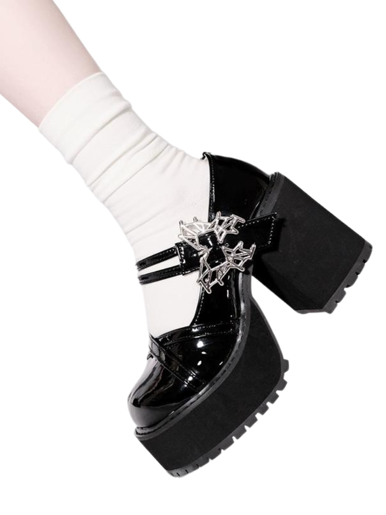 College Style Butterfly Platform Block Heel Shoes