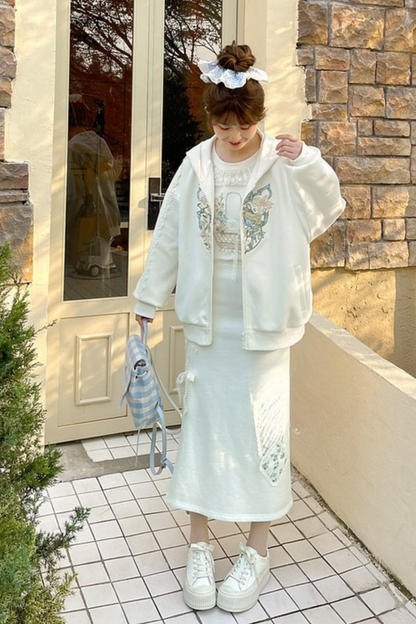 Splicing Hooded Parka + Long Skirt + Wide Pants