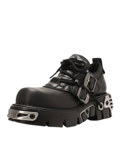 Dark Punk Retro Leather Metal Power Sole Sneaker Shoes