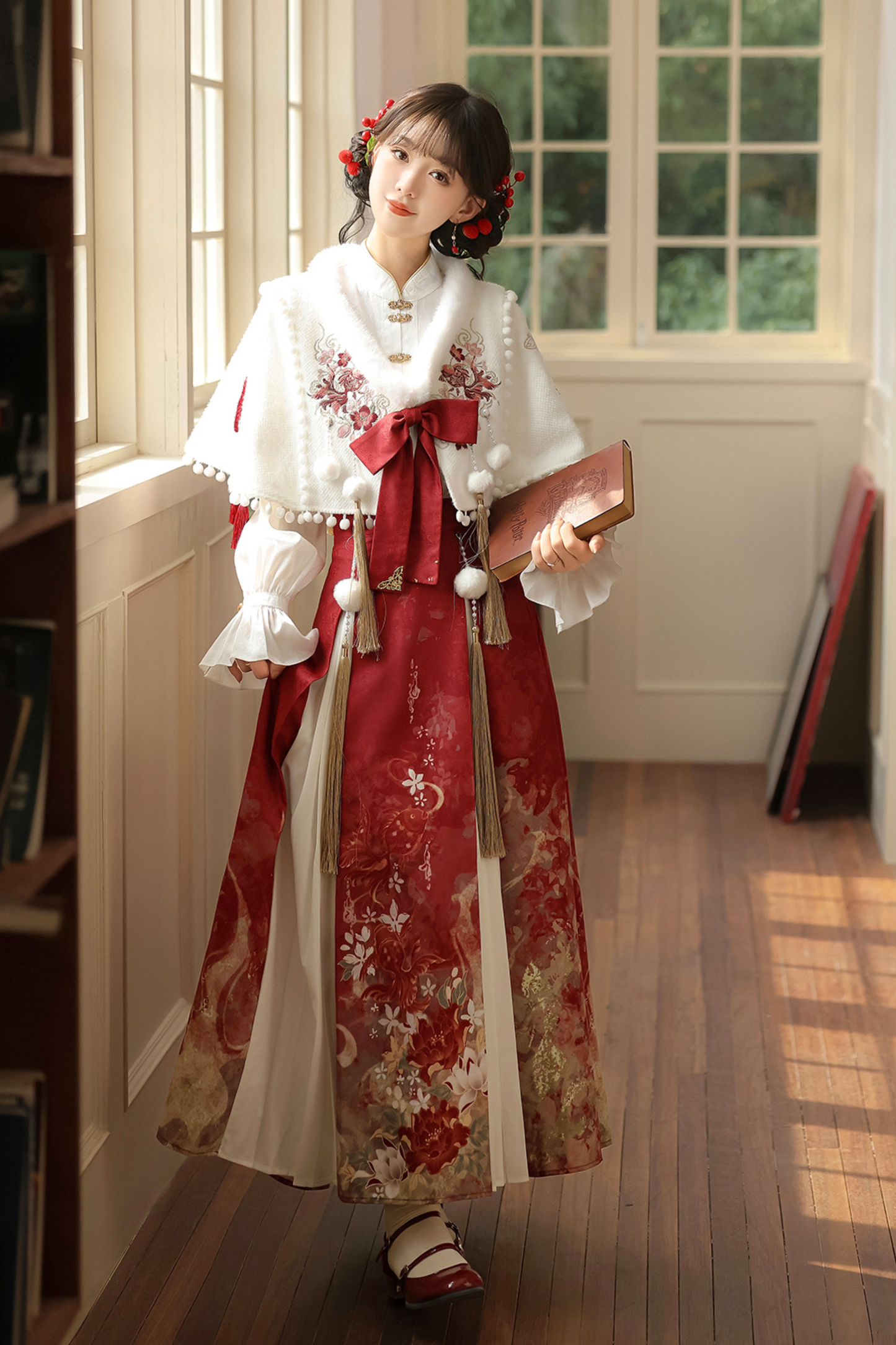 Retro Chinese-style Shawl + Tops + Skirt