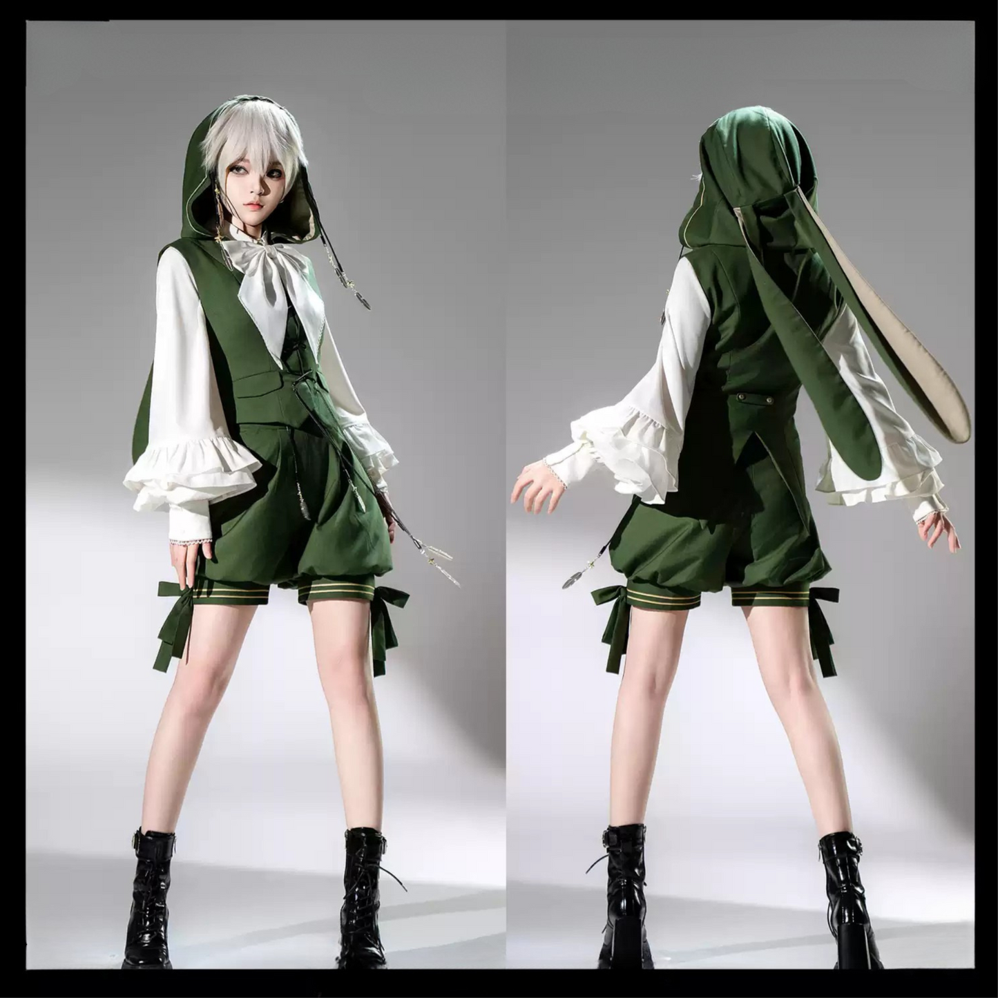 Bunny Ears Hoodie Vest + Shorts + Cape Feather Green Prince Cordage