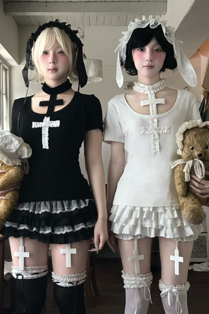 Gothic Style Cross T-shirt + Cross Collar + Pumpkin Pants