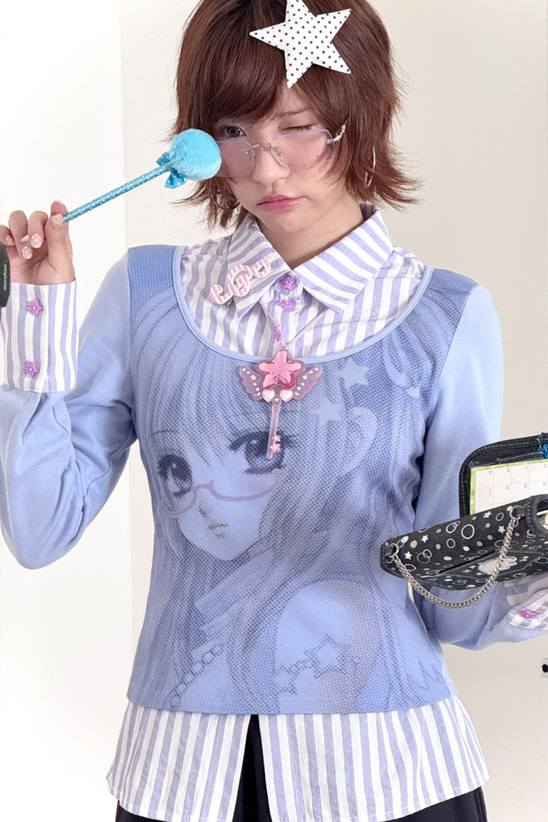 Anime Girl Striped Two Piece Top