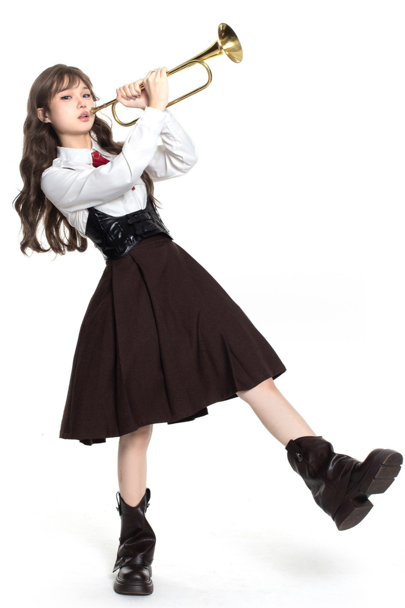 Russian Retro College Jacket + Shirt + Girdle + Bow Tie + Skirt