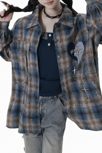 Plaid Loose Shirt + Tank Top