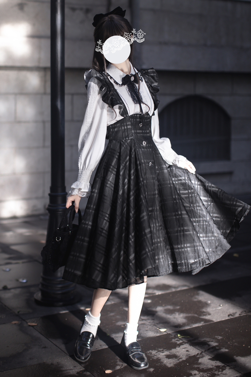 Long Checked Sass Skirt + Shirt + Ribbon