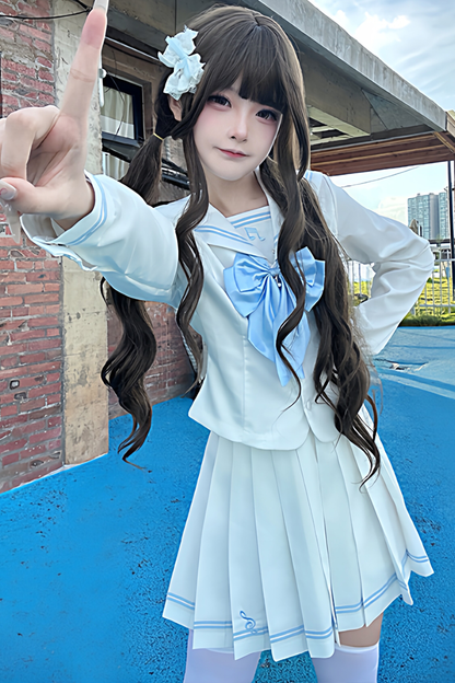 Long Sleeve Sailor Top + Skirt + Ribbon