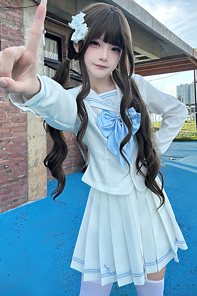 Long Sleeve Sailor Top + Skirt + Ribbon