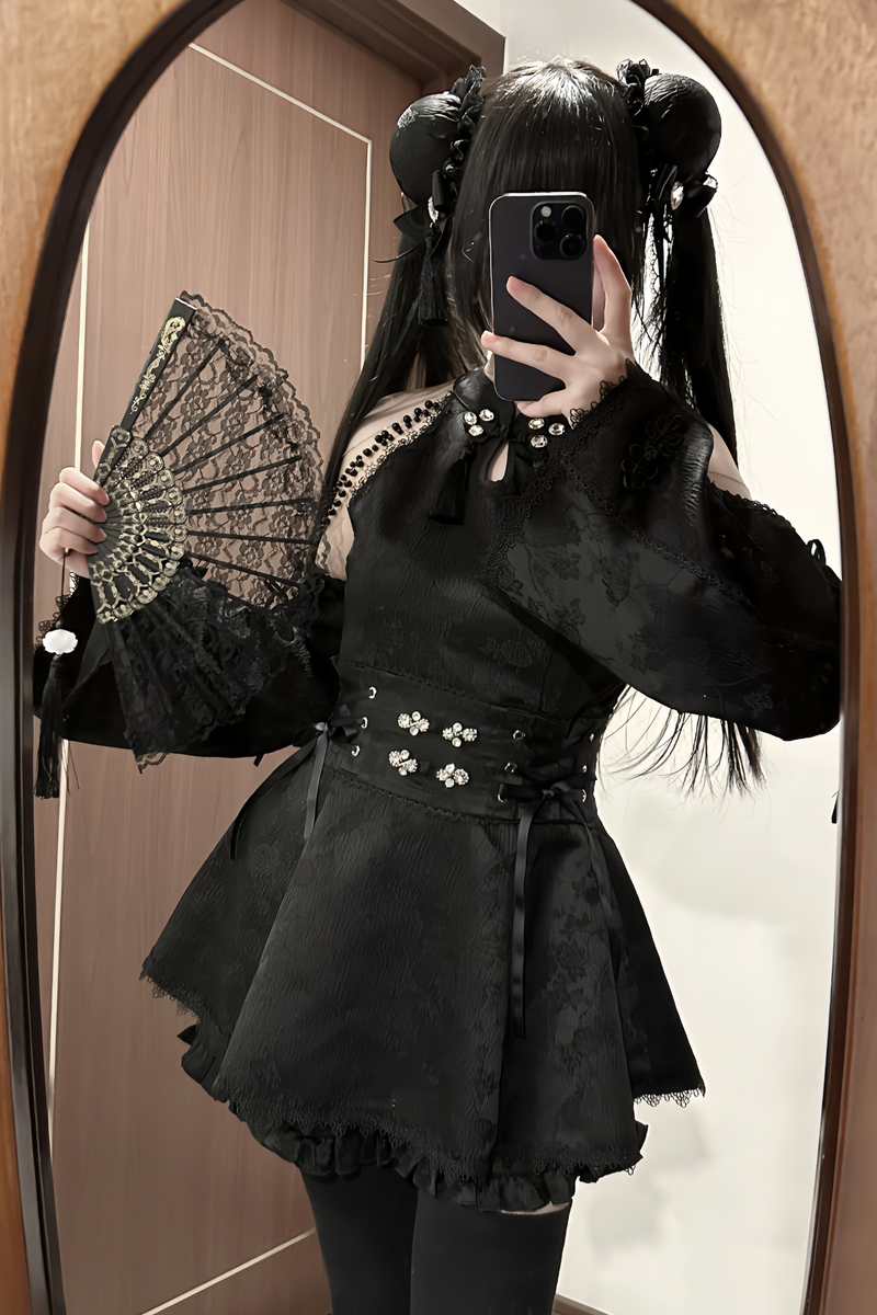[reserved Item] Mine China Stand Top + Ruffle Pants + Accessories