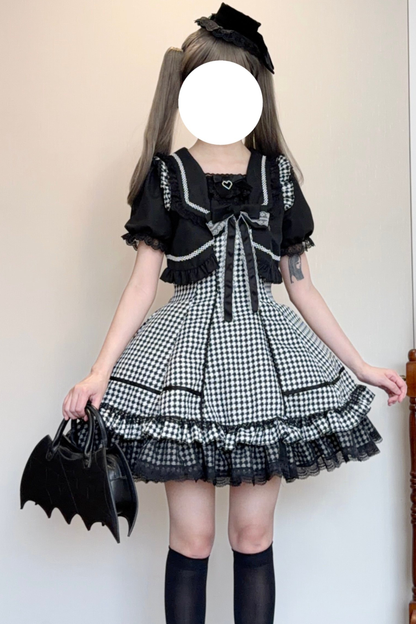 Houndstooth Dark Sweet Lolita Dress With Sleeves