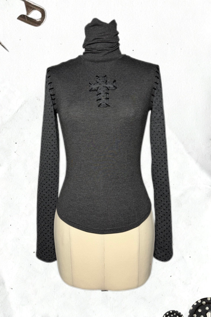Cross Dot Turtleneck Top + Skirt + Pendant