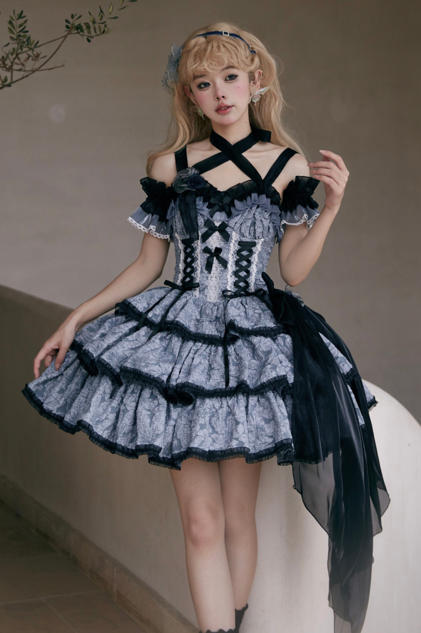 Ruffle Lace Up Lolita Dress