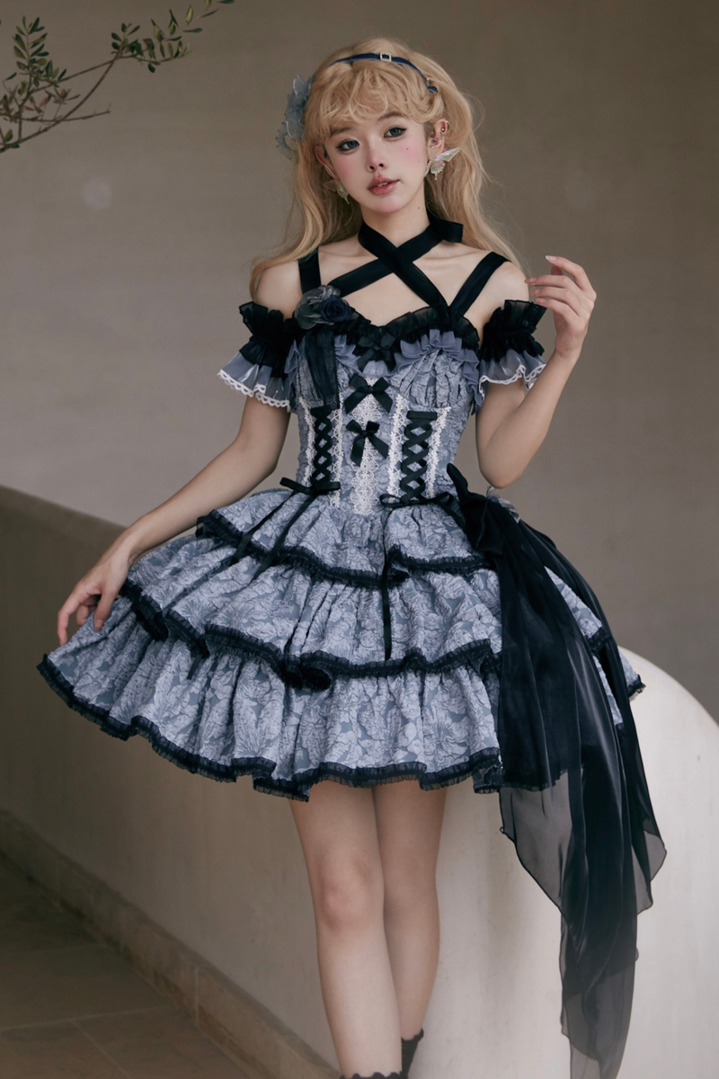 Ruffle Lace Up Lolita Dress