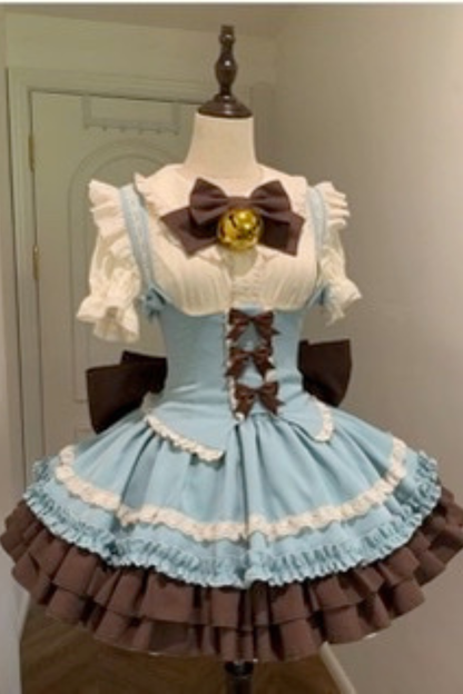 Sweet Cup Ribbon Lolita Skirt + Vest + Shirt + Ribbon + Train
