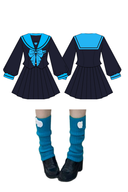 Animation Heroine Sailor Top + Pleated Skirt + Leg Covers