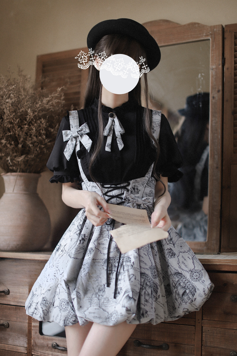 [pre-order] Retro Suspender Skirt + Shirt + Ribbon Necktie + Ribbon