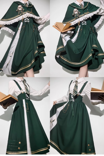 New Time Traveler Short Cape + Blouse + Lace-up Flare Skirt