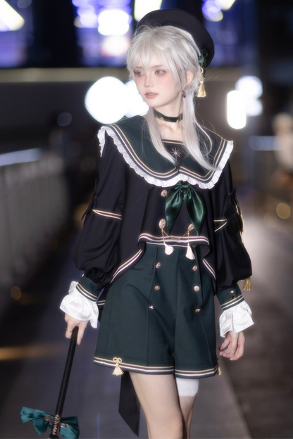 Night Servant Bird Sailor Top + Jacket + Short Pants + Beret + Choker