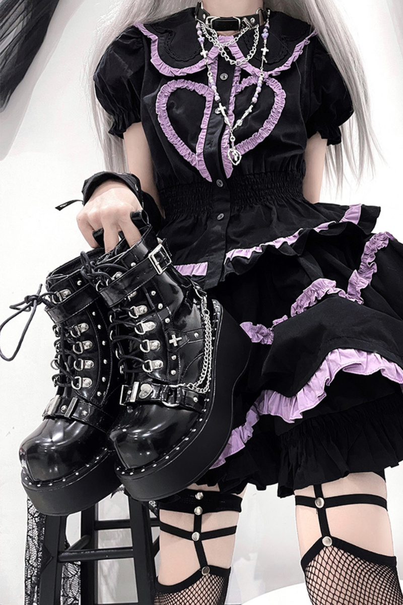 Dark Punk Buckle Platform Boots
