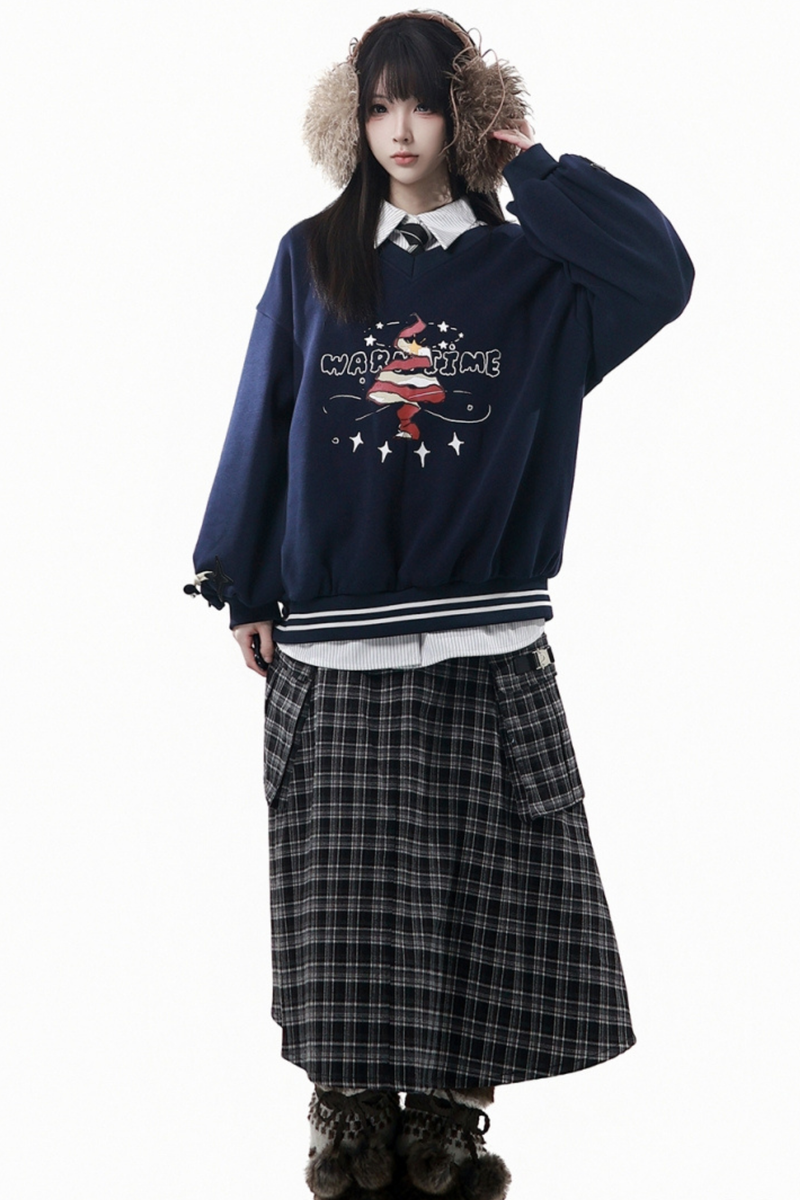 Christmas Hooded Coat + Shirt + Sweatshirt + Long Skirt + Pants