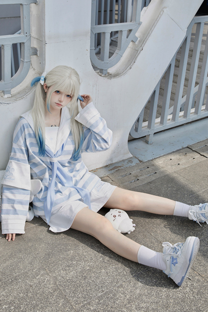 [angel Style] [pre-order] Striped Sailor Collar Subculture Top + Shorts