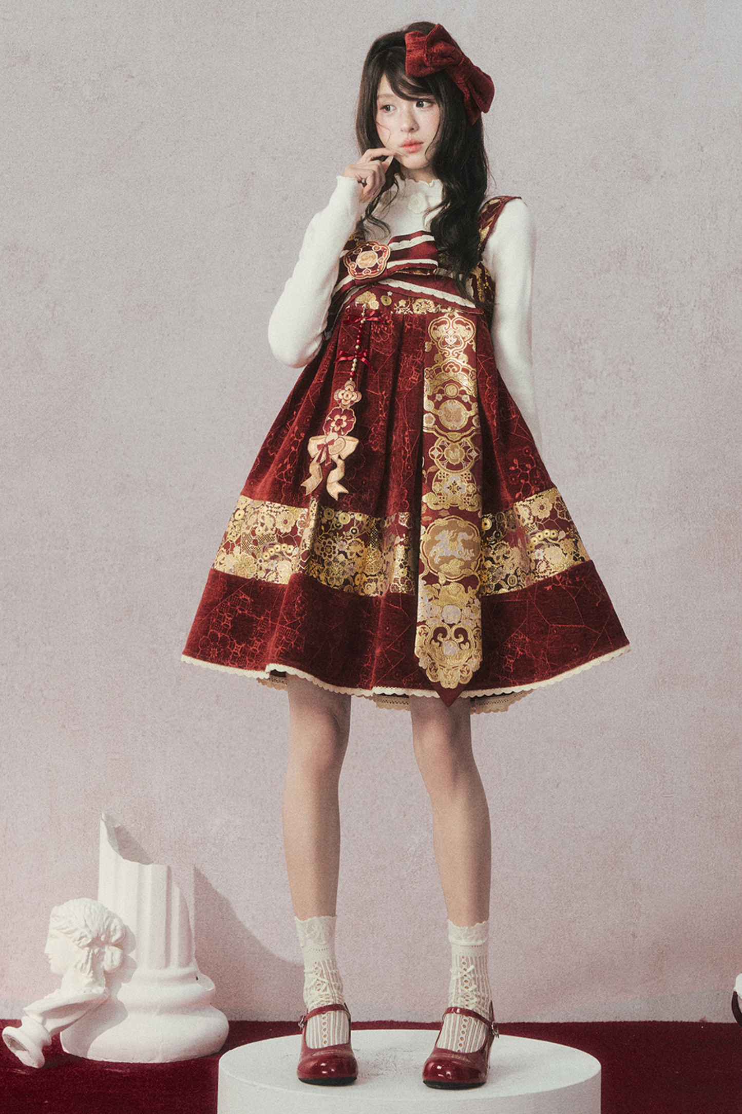 Velvet Dark Red Dress + Top + Jacket + Accessories
