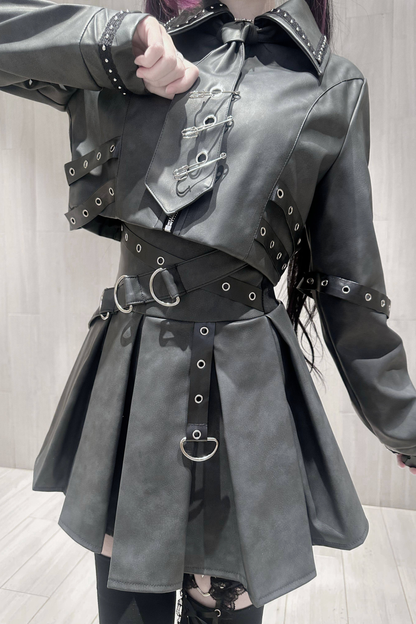 Gothic Matte Leather Dark Girl Top + Skirt