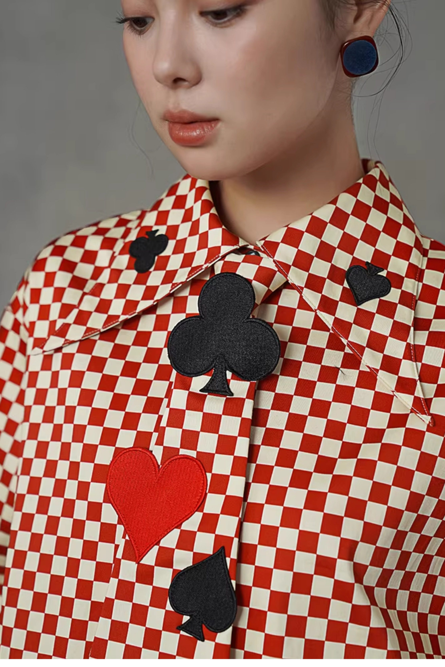 Retro Plaid Playing Card Design Blouse