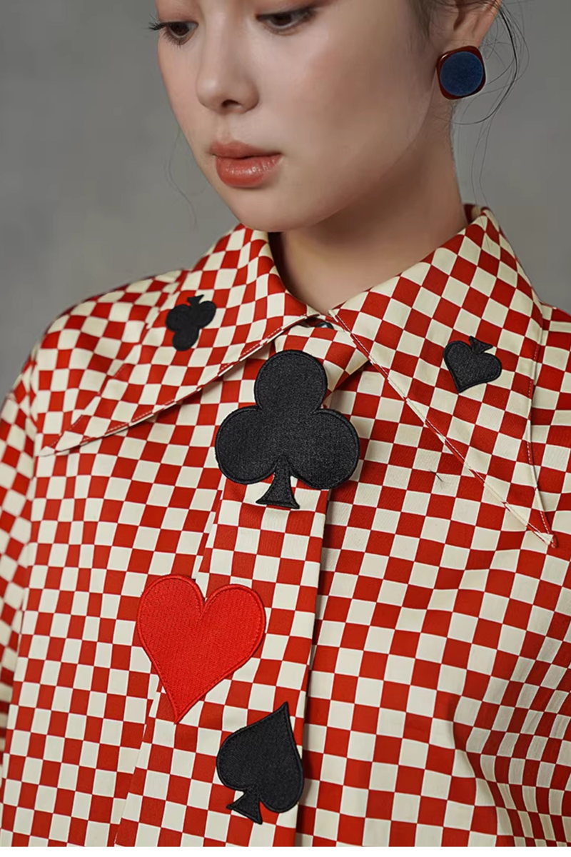Retro Plaid Playing Card Design Blouse
