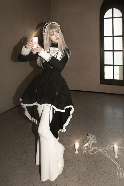 Sister Gothic Top + Flared Pants + Hair Accessories + Necklace