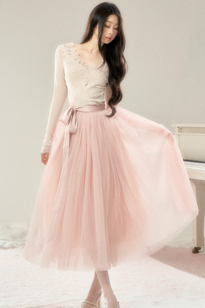 Noble French Lace Top + Flare Tulle Skirt