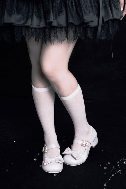 Satin Sheep Puff Ribbon Shoes
