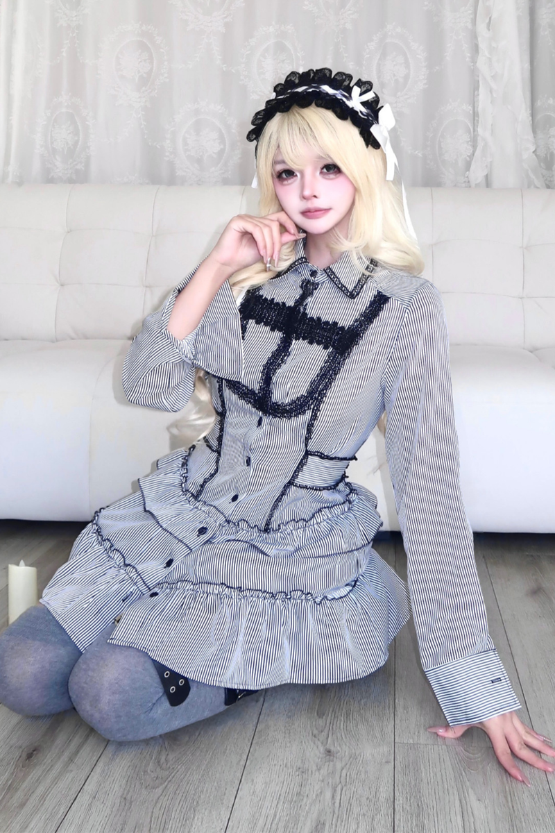 Gothic Stripe Ruffle Dress