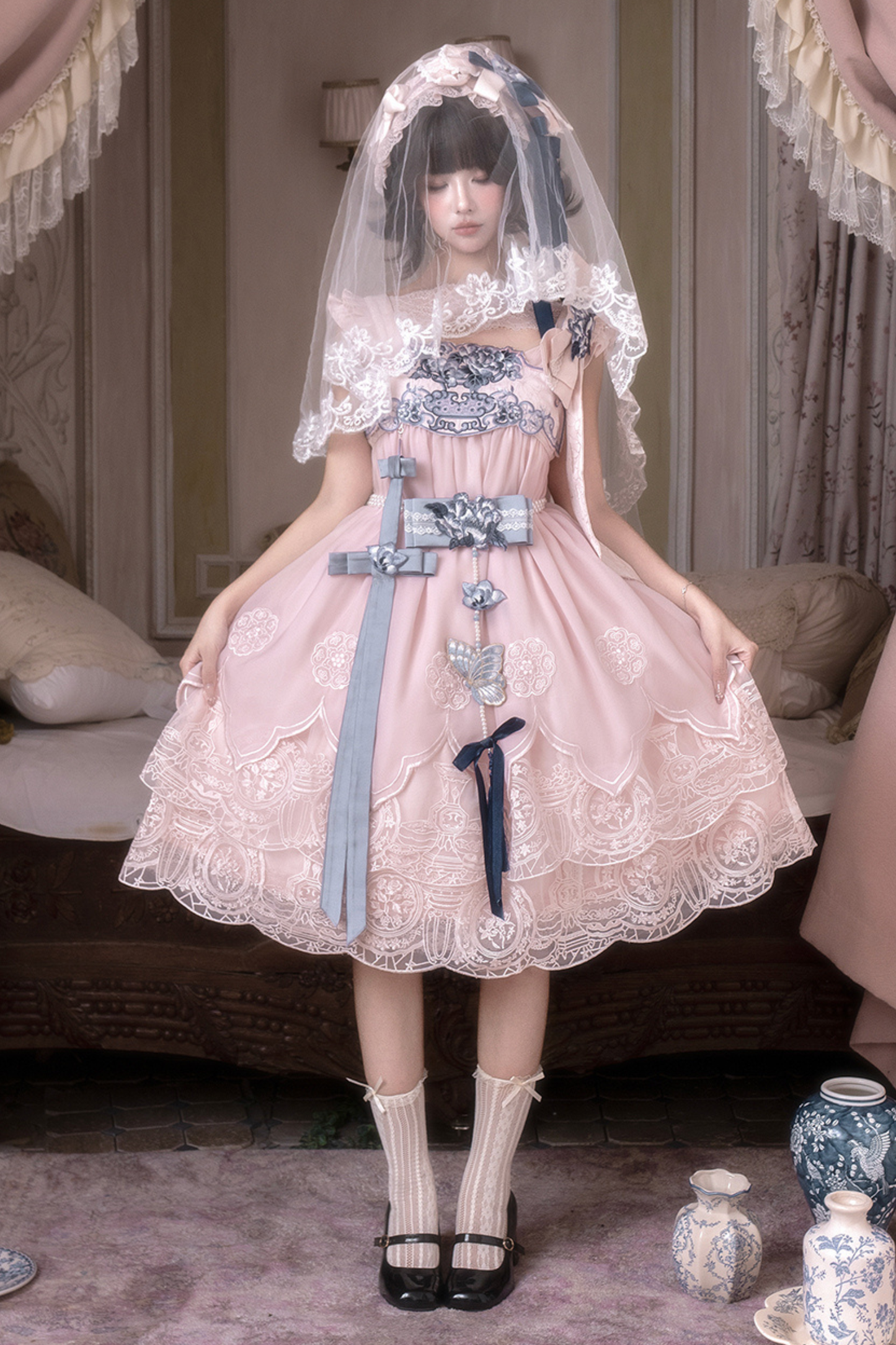 Sweet Chinese-style Suspender Dress