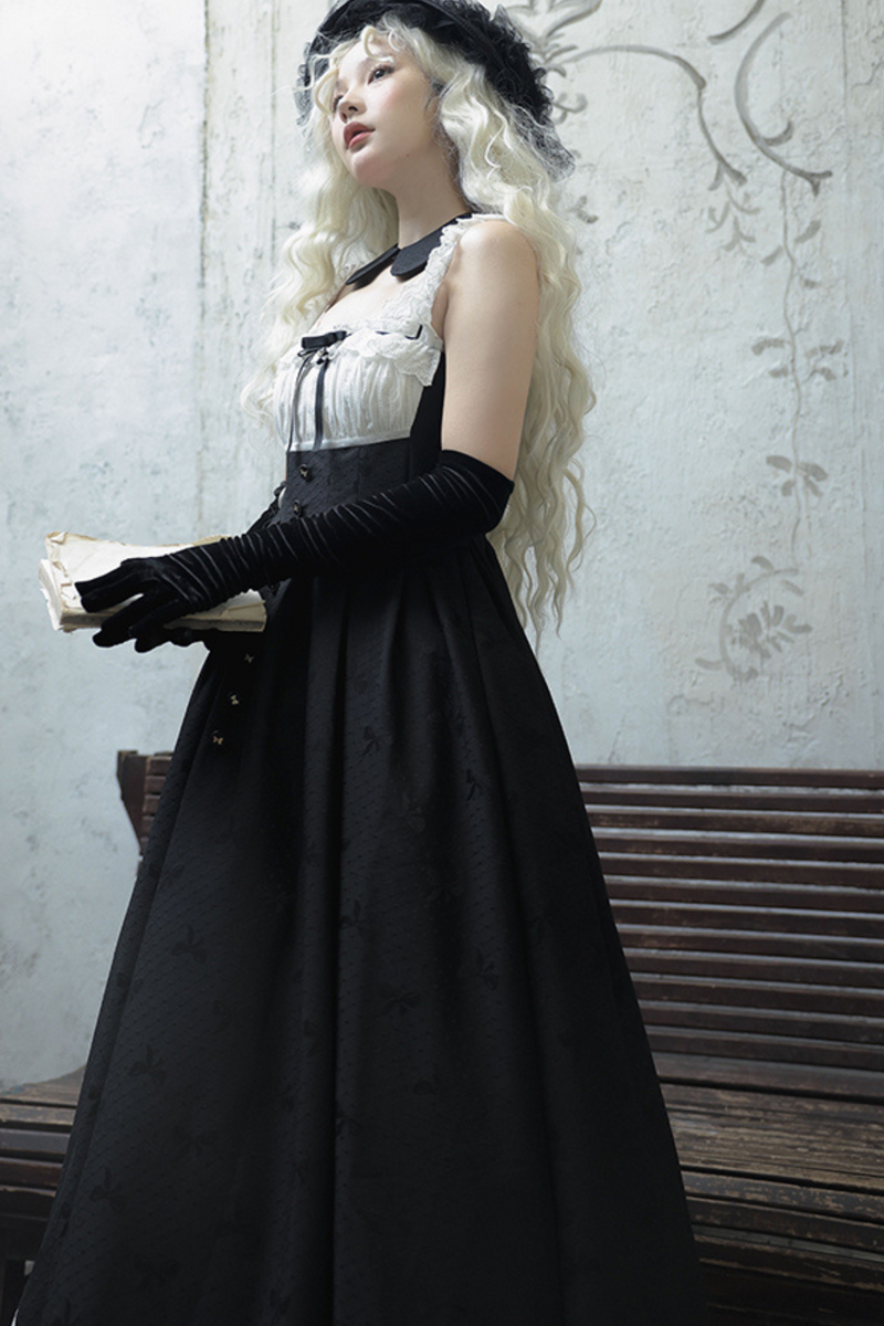 Silent Manor Dark Lolita Princess Jumper Skirt + Ribbon Collar Ruffle Jacket