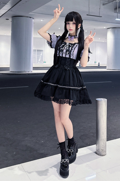 Purple Lace Sweetheart Dress + Ribbon Clip + Necklace