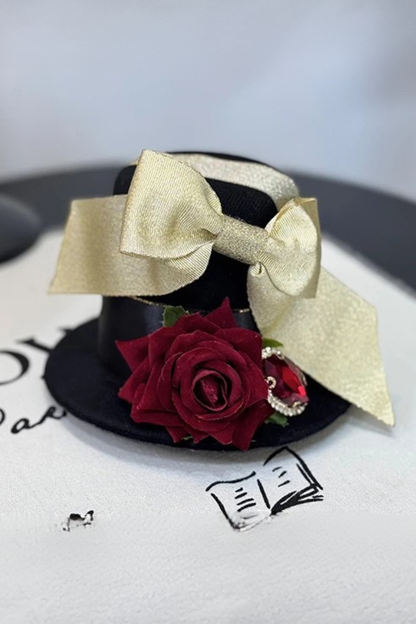 [pre-order Deadline: May 8] Black/red Gothic Prince Series Mini Hat + Jewel Ribbon Brooch