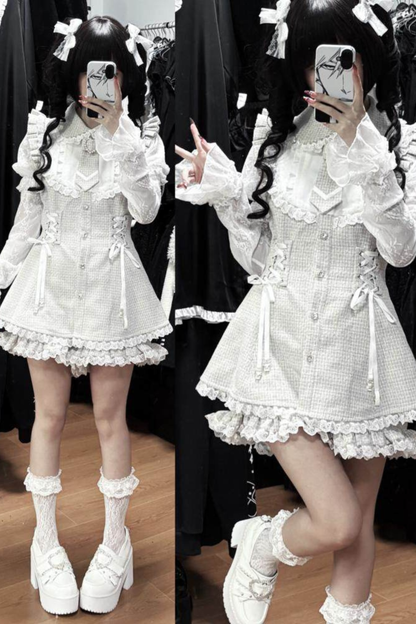 Lace-up Jirai Dress + Shorts + Sleeves + Brooch