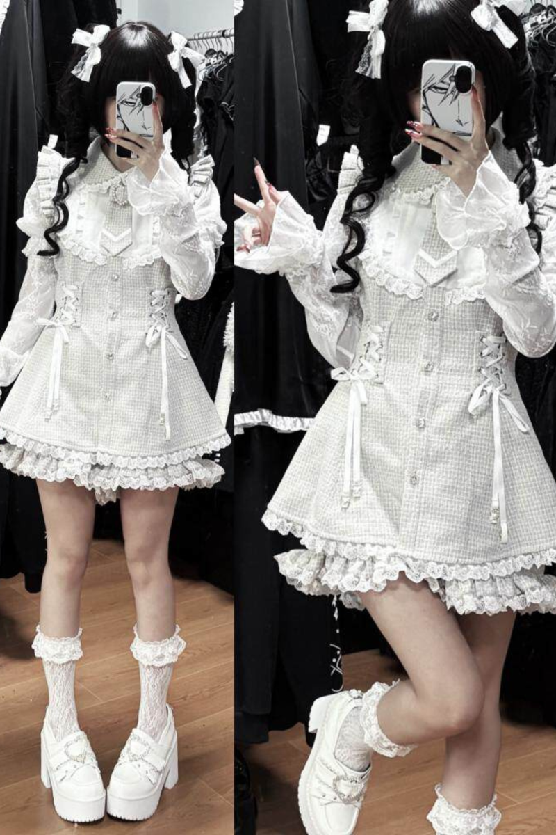 Lace-up Jirai Dress + Shorts + Sleeves + Brooch