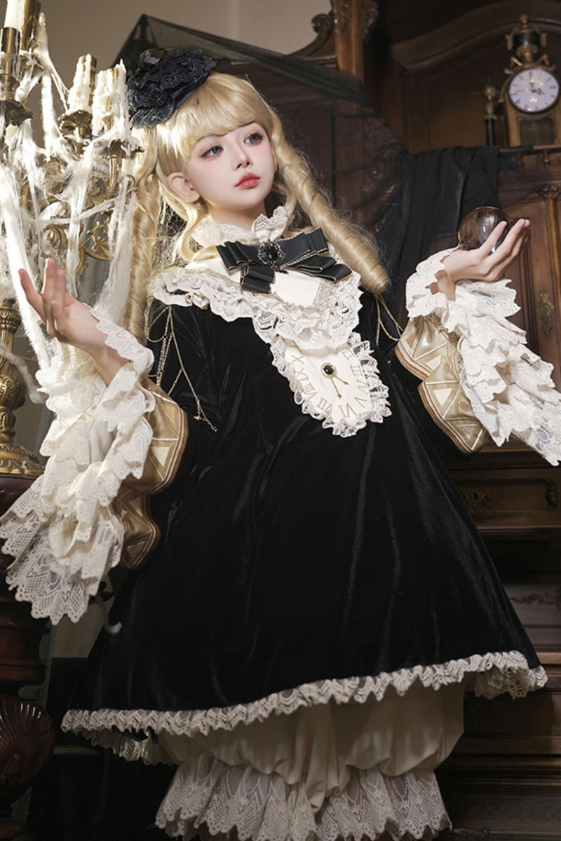 Black Cat Ruffle Clock Lolita Dress + Pumpkin Pants